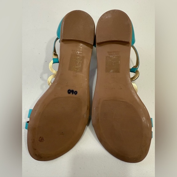 Masiero Leather Blue Cut Out Flat Sandals 7 - Picture 3 of 3